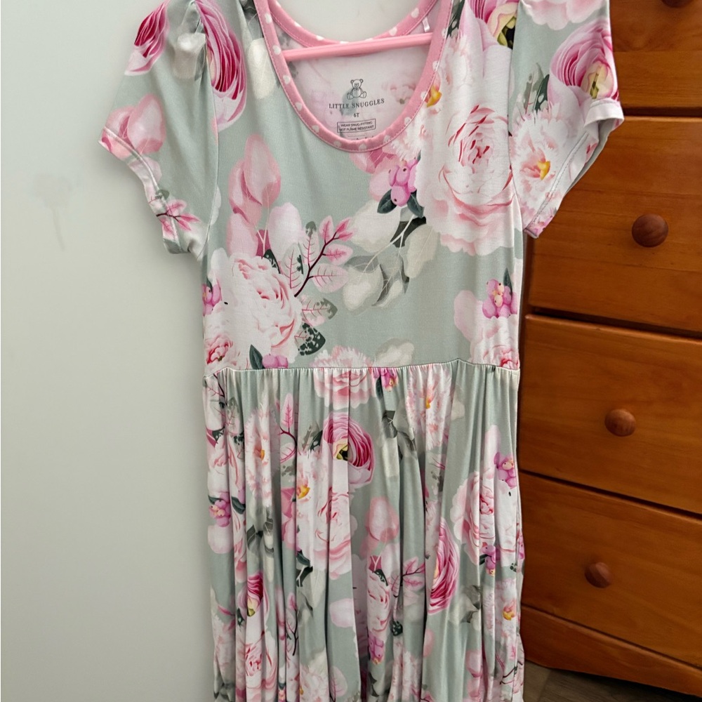 Floral Pink and Gray Kids Dress